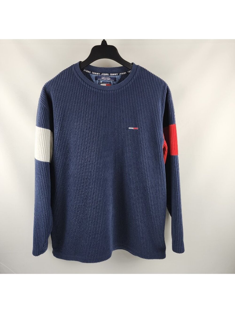 Tommy Hilfiger Jeans Sweater Large Blue White Red Vintage Pullover Logo